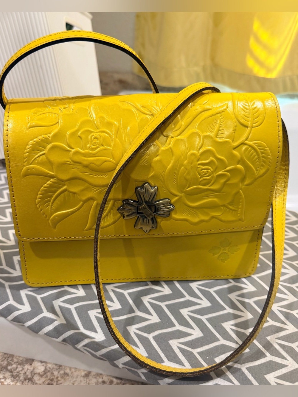 Patricia Nash Yellow Embossed Floral Crossbody Bag With Wallet and Dust bag